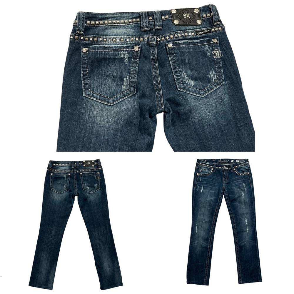 Miss Me Jeans Women’s 27 Short Dark Blue Studded Straight Distressed LIKE NEW
